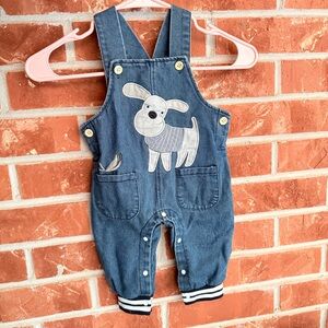 Blue Denim Kids Overalls with Dog Design